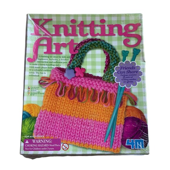 Knitting Art Kit  Kids Beginners Mini Handbag Cushion Cover Instruction Yarn NEW - Picture 1 of 9